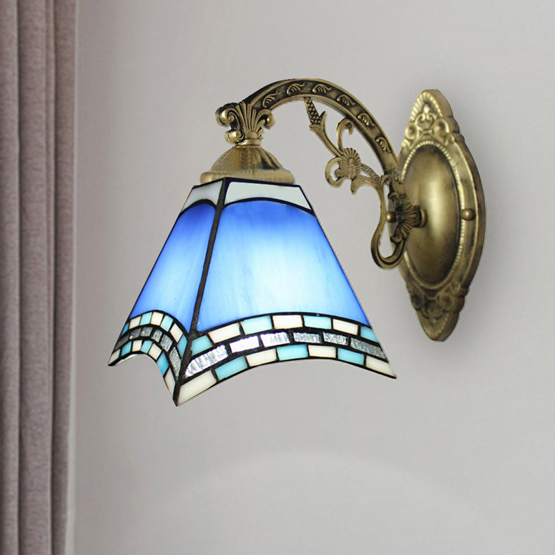 Rustic Geometric Ceiling Pendant Stained Glass 1 Light Hanging Pendant in Blue for Dining Room Clearhalo 'Industrial' 'Middle century wall lights' 'Tiffany wall lights' 'Tiffany' 'Wall Lamps & Sconces' 'Wall Lights' Lighting' 182101