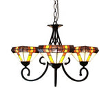 3 Heads Pyramid Shape Chandelier Tiffany Stained Glass Inverted Chandelier for Living Room Clearhalo 'Ceiling Lights' 'Chandeliers' 'Industrial' 'Middle Century Chandeliers' 'Pendant Lights' 'Tiffany Chandeliers' 'Tiffany close to ceiling' 'Tiffany' Lighting' 182112