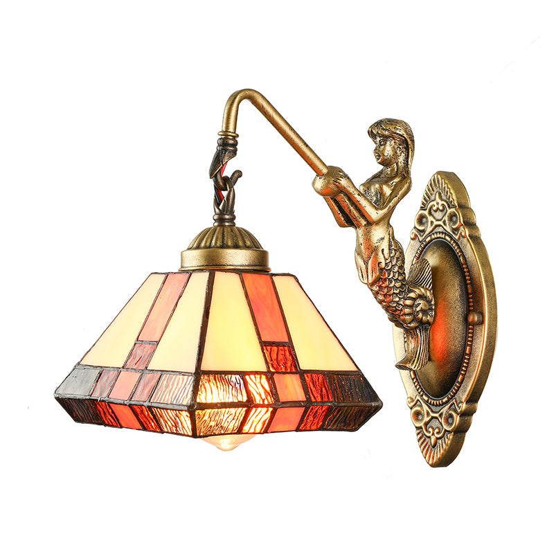 1 Head Wall Mounted Light Tiffany Diamond Orange Stained Glass Sconce Light Fixture Clearhalo 'Industrial' 'Middle century wall lights' 'Tiffany wall lights' 'Tiffany' 'Wall Lamps & Sconces' 'Wall Lights' Lighting' 182116