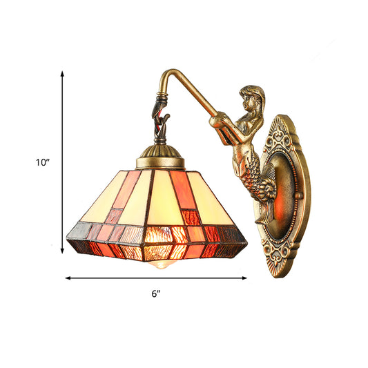 1 Head Wall Mounted Light Tiffany Diamond Orange Stained Glass Sconce Light Fixture Clearhalo 'Industrial' 'Middle century wall lights' 'Tiffany wall lights' 'Tiffany' 'Wall Lamps & Sconces' 'Wall Lights' Lighting' 182118