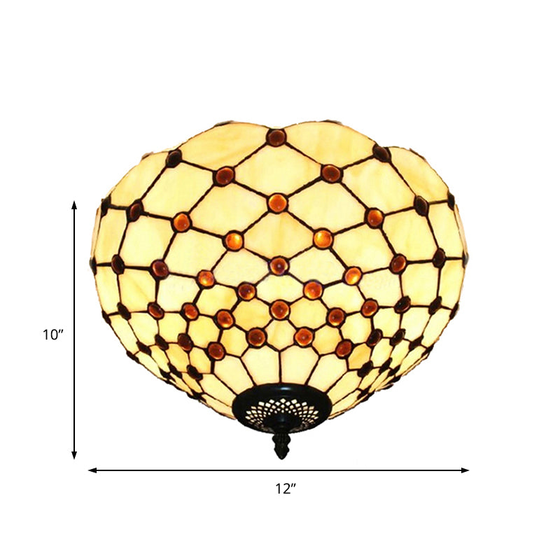 Beige/Black Bowl-Shaped Ceiling Light Fixture Tiffany Stained Glass 1/2 Lights Flushmount Ceiling Light Clearhalo 'Ceiling Lights' 'Close To Ceiling Lights' 'Close to ceiling' 'Flush mount' Lighting' 182207