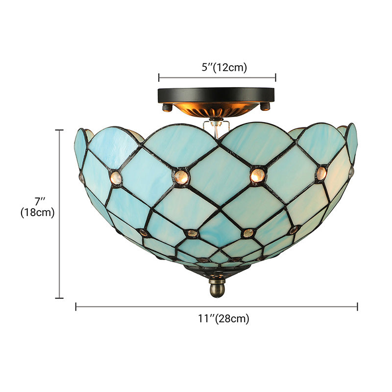 Beige/Black Bowl-Shaped Ceiling Light Fixture Tiffany Stained Glass 1/2 Lights Flushmount Ceiling Light Clearhalo 'Ceiling Lights' 'Close To Ceiling Lights' 'Close to ceiling' 'Flush mount' Lighting' 182216