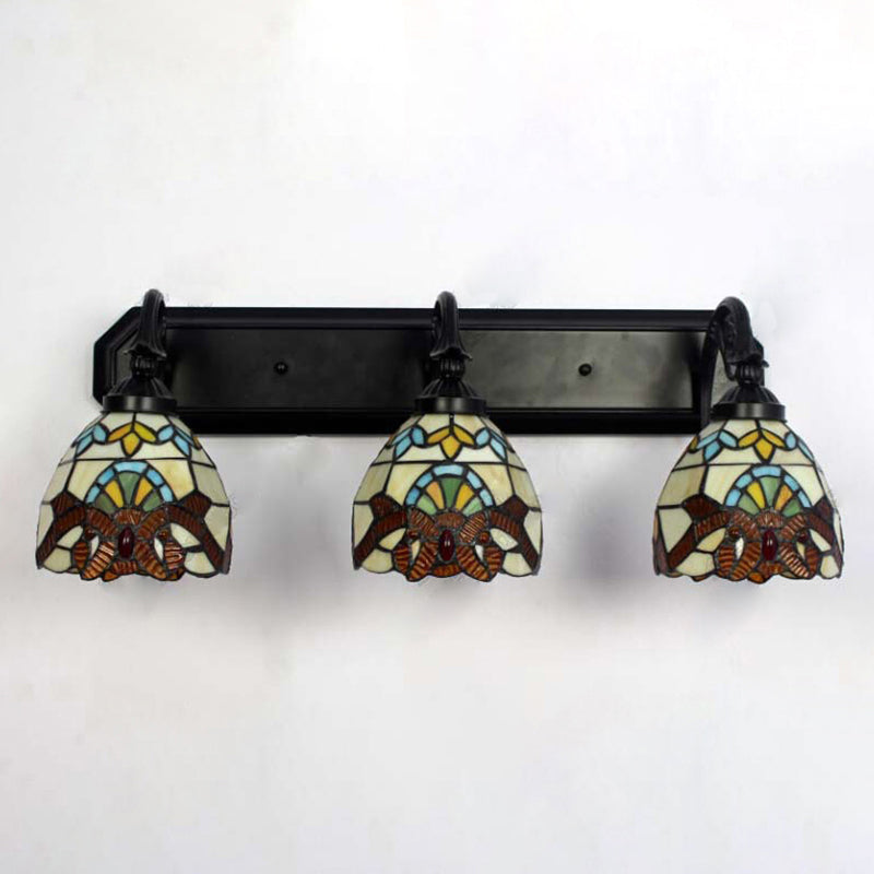 Dome Stained Glass Wall Mount Light Baroque 3 Heads Brown Sconce Lighting for Hallway Clearhalo 'Industrial' 'Middle century wall lights' 'Tiffany wall lights' 'Tiffany' 'Wall Lamps & Sconces' 'Wall Lights' Lighting' 182224