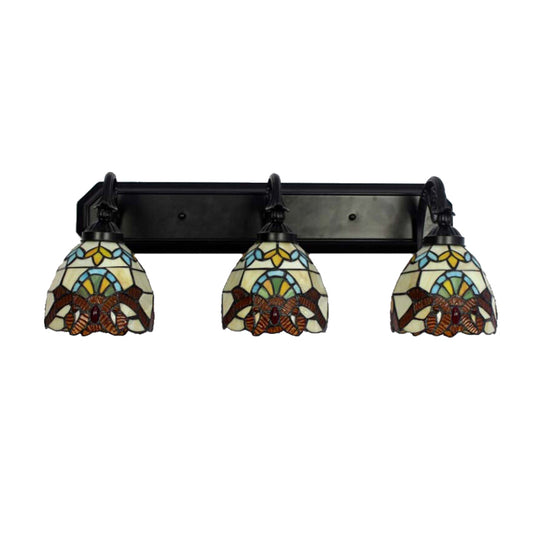Dome Stained Glass Wall Mount Light Baroque 3 Heads Brown Sconce Lighting for Hallway Clearhalo 'Industrial' 'Middle century wall lights' 'Tiffany wall lights' 'Tiffany' 'Wall Lamps & Sconces' 'Wall Lights' Lighting' 182225