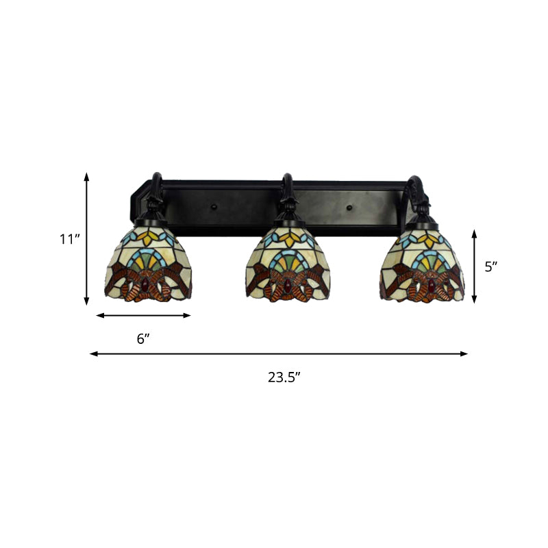 Dome Stained Glass Wall Mount Light Baroque 3 Heads Brown Sconce Lighting for Hallway Clearhalo 'Industrial' 'Middle century wall lights' 'Tiffany wall lights' 'Tiffany' 'Wall Lamps & Sconces' 'Wall Lights' Lighting' 182227