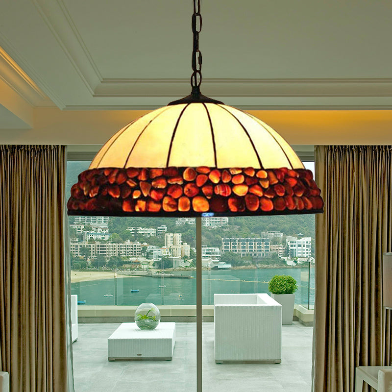 Dome Shape Hanging Lamp Kit Tiffany Hand Rolled Art Glass 3 Lights Dark Red Suspended Lighting Fixture Dark Red Clearhalo 'Ceiling Lights' 'Industrial' 'Middle Century Pendants' 'Pendant Lights' 'Pendants' 'Tiffany close to ceiling' 'Tiffany Pendants' 'Tiffany' Lighting' 182228