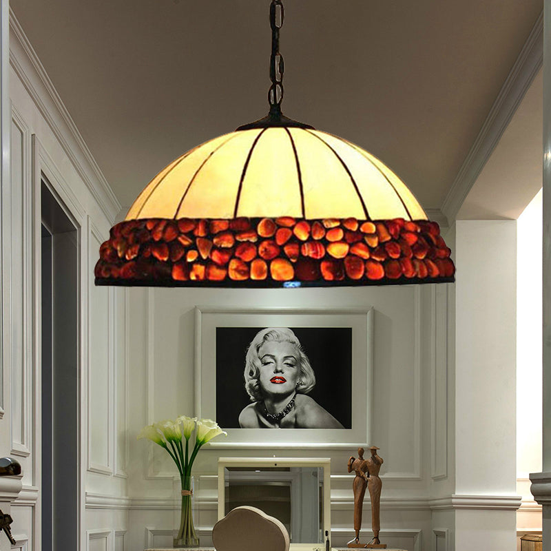 Dome Shape Hanging Lamp Kit Tiffany Hand Rolled Art Glass 3 Lights Dark Red Suspended Lighting Fixture Clearhalo 'Ceiling Lights' 'Industrial' 'Middle Century Pendants' 'Pendant Lights' 'Pendants' 'Tiffany close to ceiling' 'Tiffany Pendants' 'Tiffany' Lighting' 182229