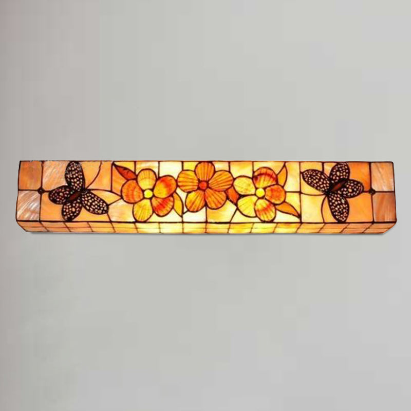 2 Lights Rectangle Wall Lighting with Flower and Butterfly Rustic Shell Wall Mount Light Clearhalo 'Industrial' 'Middle century wall lights' 'Tiffany wall lights' 'Tiffany' 'Wall Lamps & Sconces' 'Wall Lights' Lighting' 182263