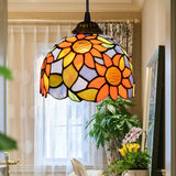 1 Bulb Pendant Lighting Tiffany-Style Domed Orange-Blue Stained Glass Ceiling Hanging Light Clearhalo 'Ceiling Lights' 'Close To Ceiling Lights' 'Industrial' 'Middle Century Pendants' 'Pendant Lights' 'Pendants' 'Tiffany close to ceiling' 'Tiffany Pendants' 'Tiffany' Lighting' 182330