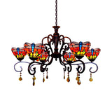 Tiffany Dragonfly Chandelier Stained Glass 6 Lights Stunning Hanging Pendant in Red Clearhalo 'Ceiling Lights' 'Chandeliers' 'Industrial' 'Middle Century Chandeliers' 'Pendant Lights' 'Tiffany Chandeliers' 'Tiffany close to ceiling' 'Tiffany' Lighting' 182387