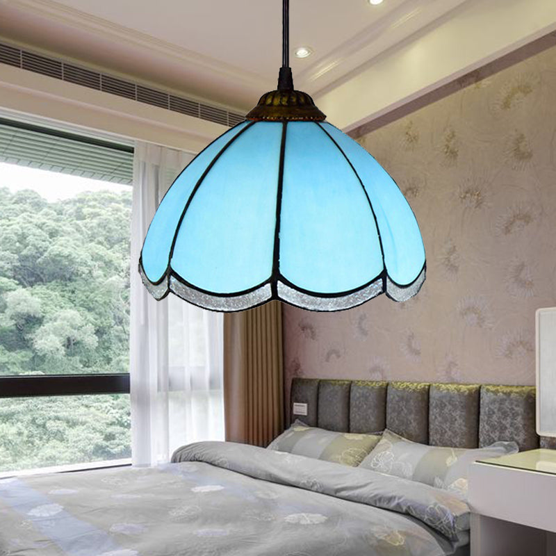 Tiffany Scalloped Down Mini Pendant 1 Light Blue Glass Ceiling Suspension Lamp for Living Room Clearhalo 'Ceiling Lights' 'Industrial' 'Middle Century Pendants' 'Pendant Lights' 'Pendants' 'Tiffany close to ceiling' 'Tiffany Pendants' 'Tiffany' Lighting' 182409