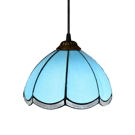 Tiffany Scalloped Down Mini Pendant 1 Light Blue Glass Ceiling Suspension Lamp for Living Room Clearhalo 'Ceiling Lights' 'Industrial' 'Middle Century Pendants' 'Pendant Lights' 'Pendants' 'Tiffany close to ceiling' 'Tiffany Pendants' 'Tiffany' Lighting' 182410