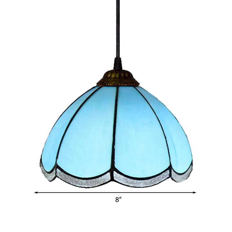 Tiffany Scalloped Down Mini Pendant 1 Light Blue Glass Ceiling Suspension Lamp for Living Room Clearhalo 'Ceiling Lights' 'Industrial' 'Middle Century Pendants' 'Pendant Lights' 'Pendants' 'Tiffany close to ceiling' 'Tiffany Pendants' 'Tiffany' Lighting' 182411