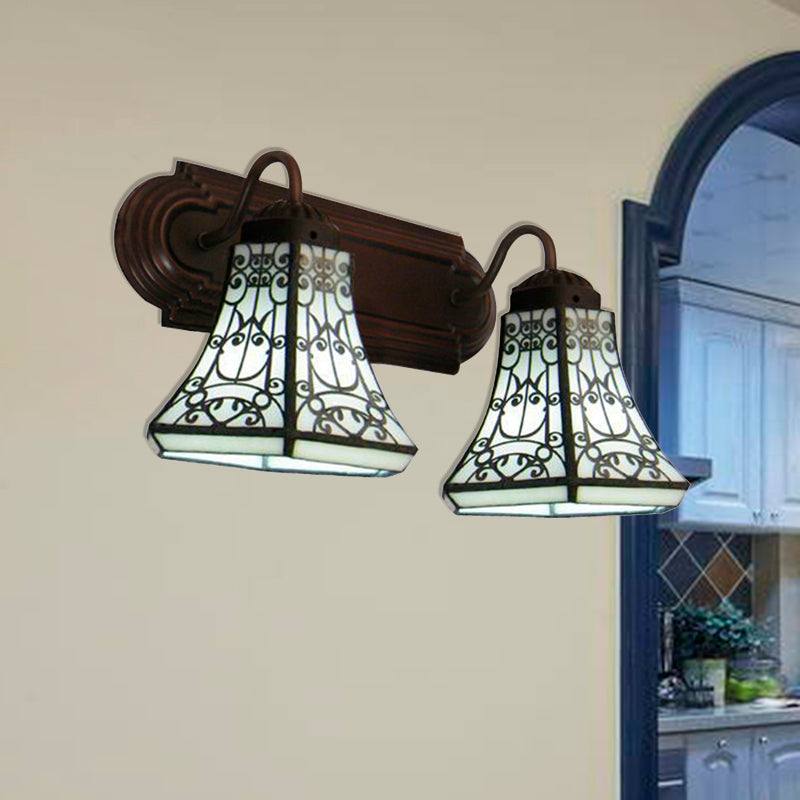 2 Heads Sconce Lighting Baroque Flared White Glass Wall Mounted Light for Bedroom White Clearhalo 'Industrial' 'Middle century wall lights' 'Tiffany wall lights' 'Tiffany' 'Wall Lamps & Sconces' 'Wall Lights' Lighting' 182412