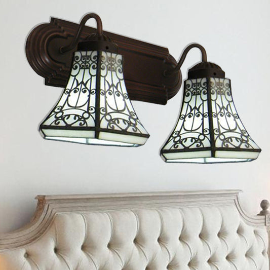 2 Heads Sconce Lighting Baroque Flared White Glass Wall Mounted Light for Bedroom Clearhalo 'Industrial' 'Middle century wall lights' 'Tiffany wall lights' 'Tiffany' 'Wall Lamps & Sconces' 'Wall Lights' Lighting' 182413