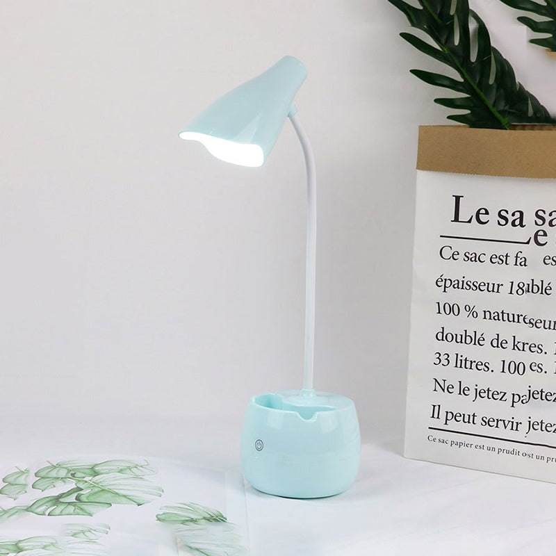Eye-Caring Flexible Gooseneck Desk Light Pen Holder Design LED USB Charging Reading Light in Blue/Pink/White/Yellow Blue Clearhalo 'Desk Lamps' 'Lamps' Lighting' 182592