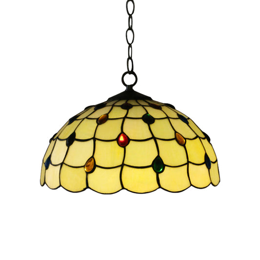 Stained Glass Bowl Drop Lamp Tiffany-Style 1 Head White Pendant Lighting Fixture with Jewel for Bathroom Clearhalo 'Ceiling Lights' 'Close To Ceiling Lights' 'Industrial' 'Middle Century Pendants' 'Pendant Lights' 'Pendants' 'Tiffany close to ceiling' 'Tiffany Pendants' 'Tiffany' Lighting' 182630