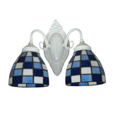 Mosaic Dome Wall Lighting Blue Glass 2 Lights Bathroom Wall Mounted Lamp in White Finish Clearhalo 'Industrial' 'Middle century wall lights' 'Tiffany wall lights' 'Tiffany' 'Wall Lamps & Sconces' 'Wall Lights' Lighting' 182635