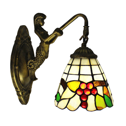 1 Light Mermaid Wall Mounted Light with Fruit Pattern Stained Glass Mini Wall Sconce Lighting Clearhalo 'Industrial' 'Middle century wall lights' 'Tiffany wall lights' 'Tiffany' 'Wall Lamps & Sconces' 'Wall Lights' Lighting' 182670