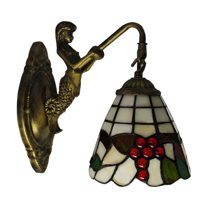 1 Light Mermaid Wall Mounted Light with Fruit Pattern Stained Glass Mini Wall Sconce Lighting Clearhalo 'Industrial' 'Middle century wall lights' 'Tiffany wall lights' 'Tiffany' 'Wall Lamps & Sconces' 'Wall Lights' Lighting' 182671