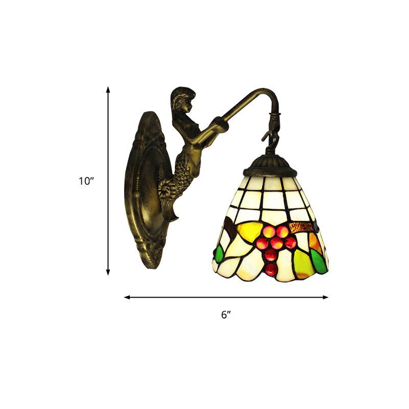 1 Light Mermaid Wall Mounted Light with Fruit Pattern Stained Glass Mini Wall Sconce Lighting Clearhalo 'Industrial' 'Middle century wall lights' 'Tiffany wall lights' 'Tiffany' 'Wall Lamps & Sconces' 'Wall Lights' Lighting' 182672