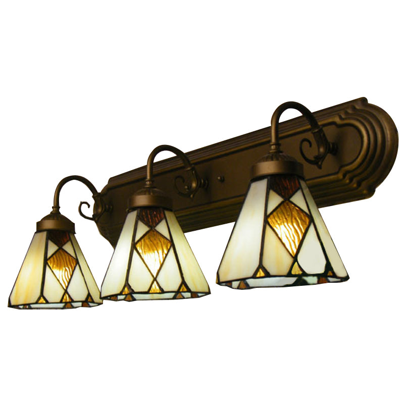 Beige Glass Conical Sconce Light Tiffany 3 Heads Antique Bronze wall Light Fixture Clearhalo 'Industrial' 'Middle century wall lights' 'Tiffany wall lights' 'Tiffany' 'Wall Lamps & Sconces' 'Wall Lights' Lighting' 182696