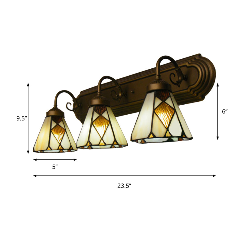 Beige Glass Conical Sconce Light Tiffany 3 Heads Antique Bronze wall Light Fixture Clearhalo 'Industrial' 'Middle century wall lights' 'Tiffany wall lights' 'Tiffany' 'Wall Lamps & Sconces' 'Wall Lights' Lighting' 182697