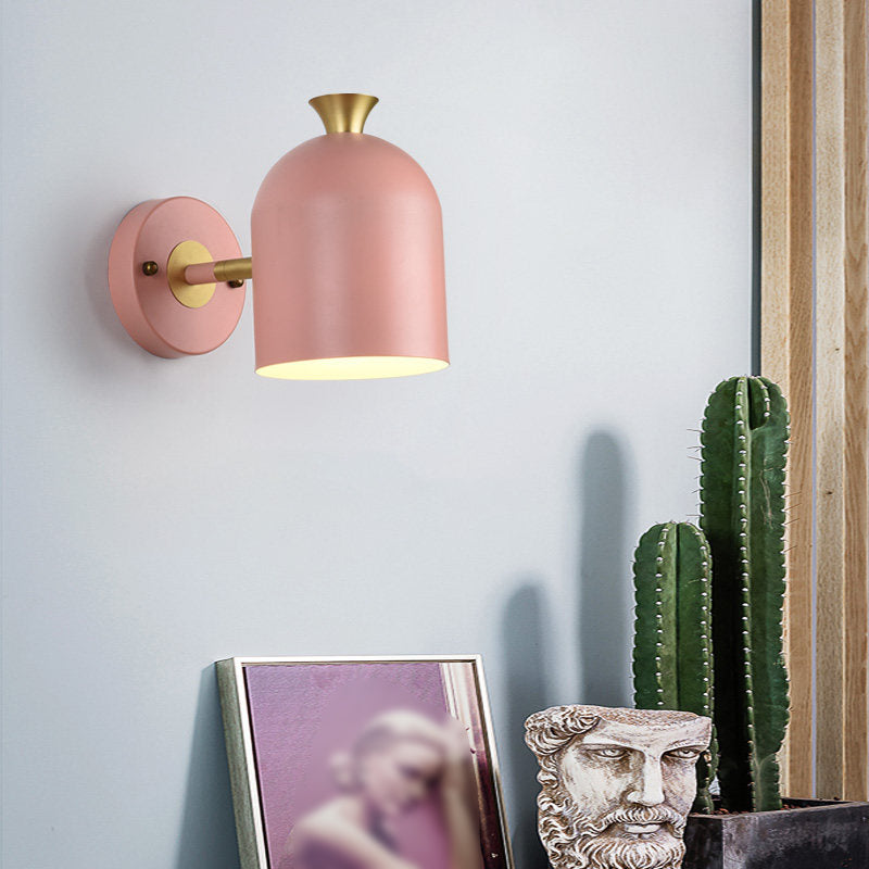 Cup Shade Dining Room Wall Lamp Metal 1 Bulb Nordic Stylish Sconce Light with Macaron Color Pink Clearhalo 'Wall Lamps & Sconces' 'Wall Lights' Lighting' 182698