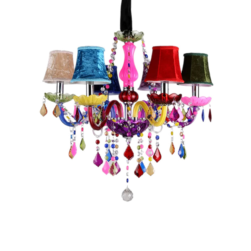 Multi-Colored Glass Chandelier with Crystal Bead 6 Lights Kids Hanging Pendant for Kindergarten Clearhalo 'Ceiling Lights' 'Chandeliers' 'Close To Ceiling Lights' 'Glass shade' 'Glass' Lighting' 182759