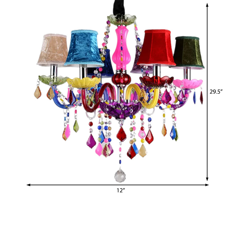 Multi-Colored Glass Chandelier with Crystal Bead 6 Lights Kids Hanging Pendant for Kindergarten Clearhalo 'Ceiling Lights' 'Chandeliers' 'Close To Ceiling Lights' 'Glass shade' 'Glass' Lighting' 182760