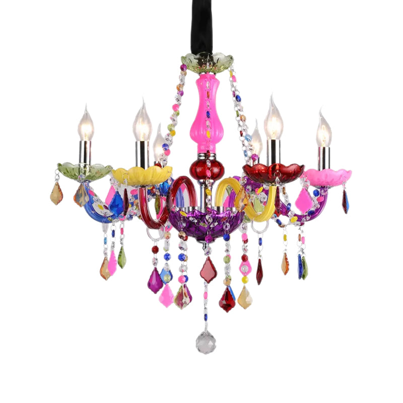 Multi-Colored Glass Chandelier with Crystal Bead 6 Lights Kids Hanging Pendant for Kindergarten Clearhalo 'Ceiling Lights' 'Chandeliers' 'Close To Ceiling Lights' 'Glass shade' 'Glass' Lighting' 182763