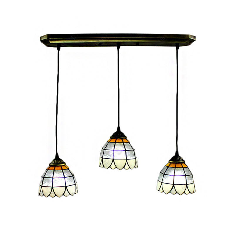 Beige 3 Heads Cluster Pendant Tiffany Hand Cut Glass Bowl Suspension Light for Living Room Clearhalo 'Ceiling Lights' 'Industrial' 'Middle Century Pendants' 'Pendant Lights' 'Pendants' 'Tiffany close to ceiling' 'Tiffany Pendants' 'Tiffany' Lighting' 182813