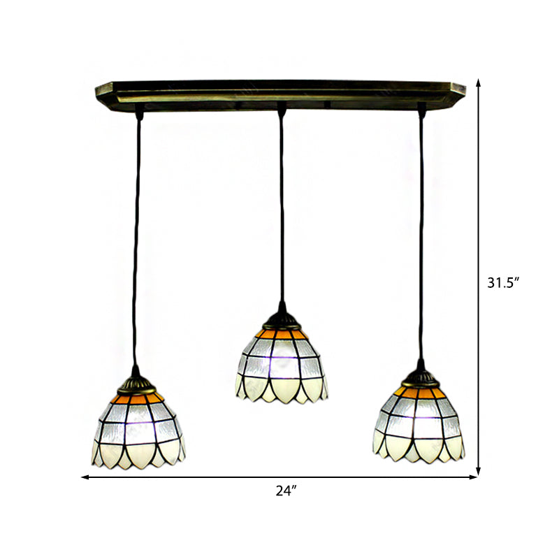 Beige 3 Heads Cluster Pendant Tiffany Hand Cut Glass Bowl Suspension Light for Living Room Clearhalo 'Ceiling Lights' 'Industrial' 'Middle Century Pendants' 'Pendant Lights' 'Pendants' 'Tiffany close to ceiling' 'Tiffany Pendants' 'Tiffany' Lighting' 182814