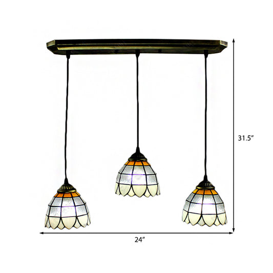 Beige 3 Heads Cluster Pendant Tiffany Hand Cut Glass Bowl Suspension Light for Living Room - Clearhalo - 'Ceiling Lights' - 'Industrial' - 'Middle Century Pendants' - 'Pendant Lights' - 'Pendants' - 'Tiffany close to ceiling' - 'Tiffany Pendants' - 'Tiffany' - Lighting' - 182814