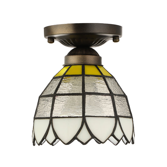 Domed Flush Light Fixture Vintage Stained Glass 1 Light Flush Mount Light Fixture for Bedroom Clearhalo 'Ceiling Lights' 'Chandeliers' 'Close To Ceiling Lights' 'Close to ceiling' 'Semi-flushmount' 'Tiffany close to ceiling' 'Tiffany' Lighting' 182854
