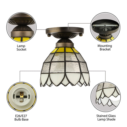 Domed Flush Light Fixture Vintage Stained Glass 1 Light Flush Mount Light Fixture for Bedroom Clearhalo 'Ceiling Lights' 'Chandeliers' 'Close To Ceiling Lights' 'Close to ceiling' 'Semi-flushmount' 'Tiffany close to ceiling' 'Tiffany' Lighting' 182856