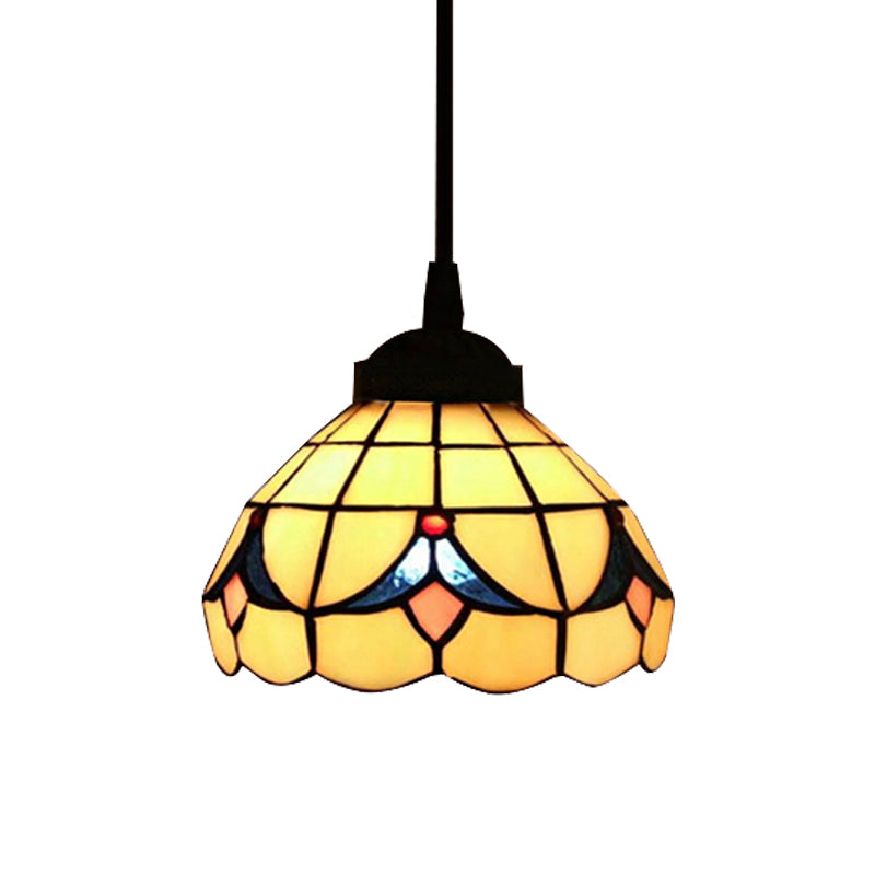 Flower Hanging Light Fixture Tiffany Cut Glass 1 Light Beige Suspension Pendant for Bedroom Clearhalo 'Ceiling Lights' 'Industrial' 'Middle Century Pendants' 'Pendant Lights' 'Pendants' 'Tiffany close to ceiling' 'Tiffany Pendants' 'Tiffany' Lighting' 182873