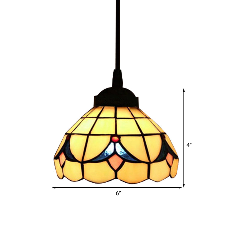 Flower Hanging Light Fixture Tiffany Cut Glass 1 Light Beige Suspension Pendant for Bedroom Clearhalo 'Ceiling Lights' 'Industrial' 'Middle Century Pendants' 'Pendant Lights' 'Pendants' 'Tiffany close to ceiling' 'Tiffany Pendants' 'Tiffany' Lighting' 182874