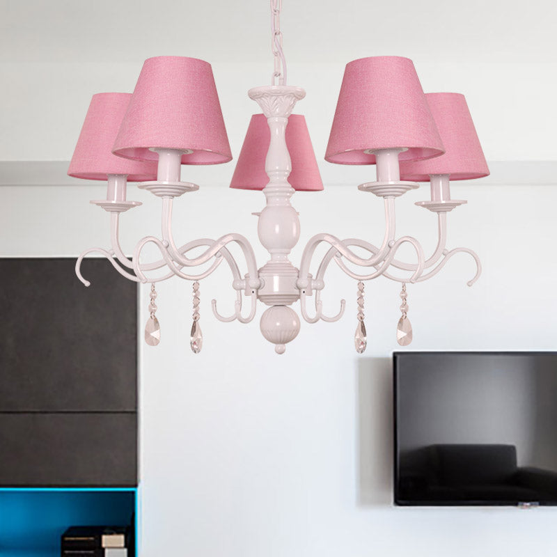 Tapered Shade Baby Bedroom Chandelier Metal Modern Stylish Hanging Light with Crystal Clearhalo 'Ceiling Lights' 'Chandeliers' Lighting' options 182946