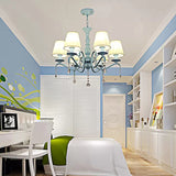 6-Light Tapered Shade Chandelier with Crystal Bead Kids Metal Hanging Light in Blue for Foyer Clearhalo 'Ceiling Lights' 'Chandeliers' Lighting' options 182959