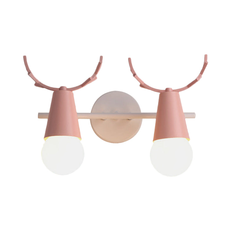 2 Heads Cone Wall Light with Antlers Contemporary Metal Wall Sconce for Study Room Clearhalo 'Wall Lamps & Sconces' 'Wall Lights' Lighting' 183004