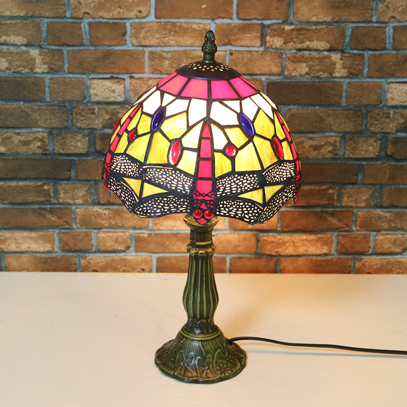 Dragonfly Table Lamp Retro Stained Glass 1-Light Accent Lamp in Antique Bronze Finish for Study Antique Bronze 8" Clearhalo 'Lamps' 'Table Lamps' Lighting' 183089