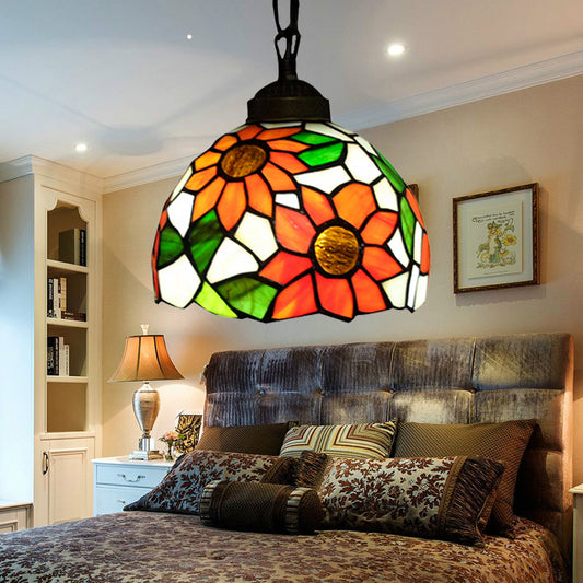 1 Head Bowl Suspension Lamp Victorian Black Stained Glass Pendant Lighting for Dining Room Black Clearhalo 'Ceiling Lights' 'Industrial' 'Middle Century Pendants' 'Pendant Lights' 'Pendants' 'Tiffany close to ceiling' 'Tiffany Pendants' 'Tiffany' Lighting' 183109
