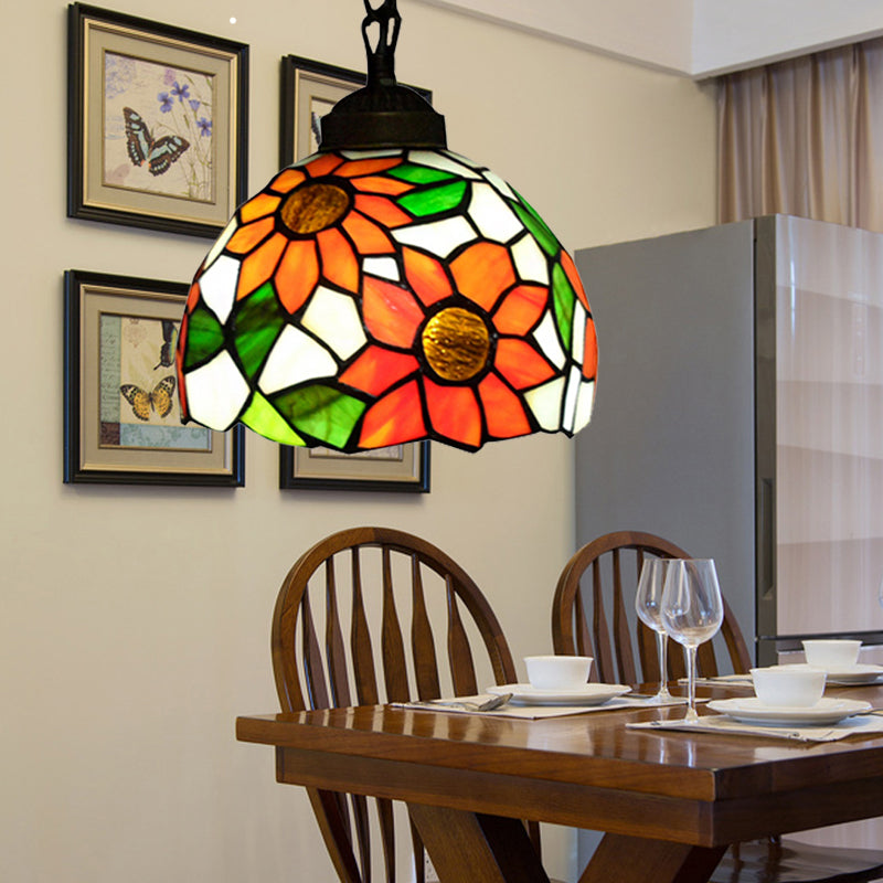 1 Head Bowl Suspension Lamp Victorian Black Stained Glass Pendant Lighting for Dining Room Clearhalo 'Ceiling Lights' 'Industrial' 'Middle Century Pendants' 'Pendant Lights' 'Pendants' 'Tiffany close to ceiling' 'Tiffany Pendants' 'Tiffany' Lighting' 183110