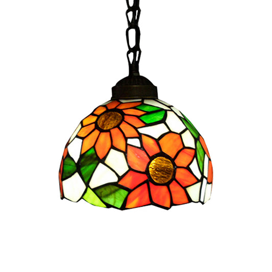1 Head Bowl Suspension Lamp Victorian Black Stained Glass Pendant Lighting for Dining Room Clearhalo 'Ceiling Lights' 'Industrial' 'Middle Century Pendants' 'Pendant Lights' 'Pendants' 'Tiffany close to ceiling' 'Tiffany Pendants' 'Tiffany' Lighting' 183111
