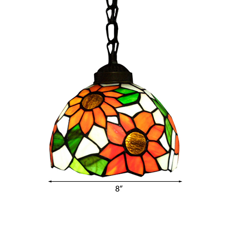 1 Head Bowl Suspension Lamp Victorian Black Stained Glass Pendant Lighting for Dining Room Clearhalo 'Ceiling Lights' 'Industrial' 'Middle Century Pendants' 'Pendant Lights' 'Pendants' 'Tiffany close to ceiling' 'Tiffany Pendants' 'Tiffany' Lighting' 183112