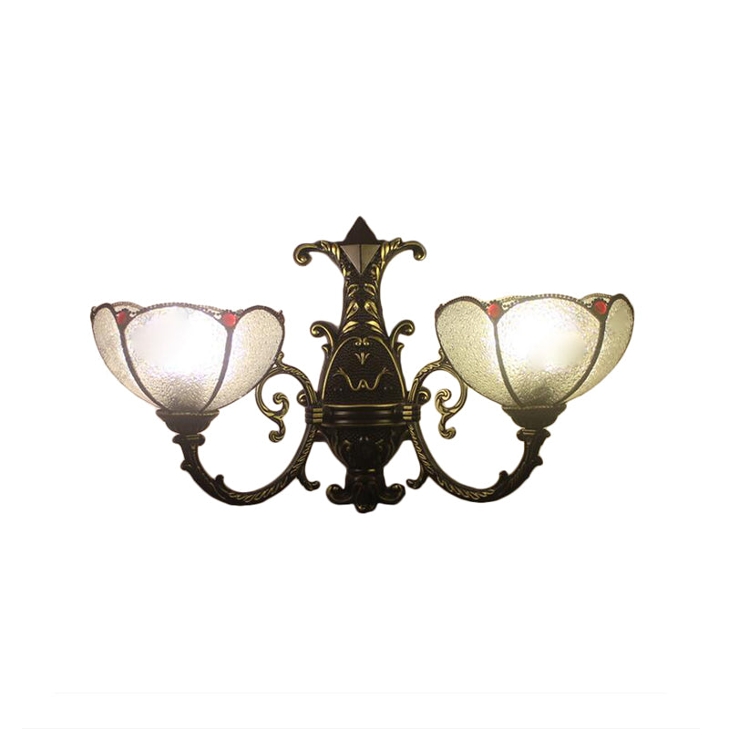 Industrial Style Bowl Wall Lighting Stained Glass 1 Light Wall Mount Fixture in Antique Bronze for Bedroom Clearhalo 'Industrial' 'Middle century wall lights' 'Tiffany wall lights' 'Tiffany' 'Wall Lamps & Sconces' 'Wall Lights' Lighting' 183148