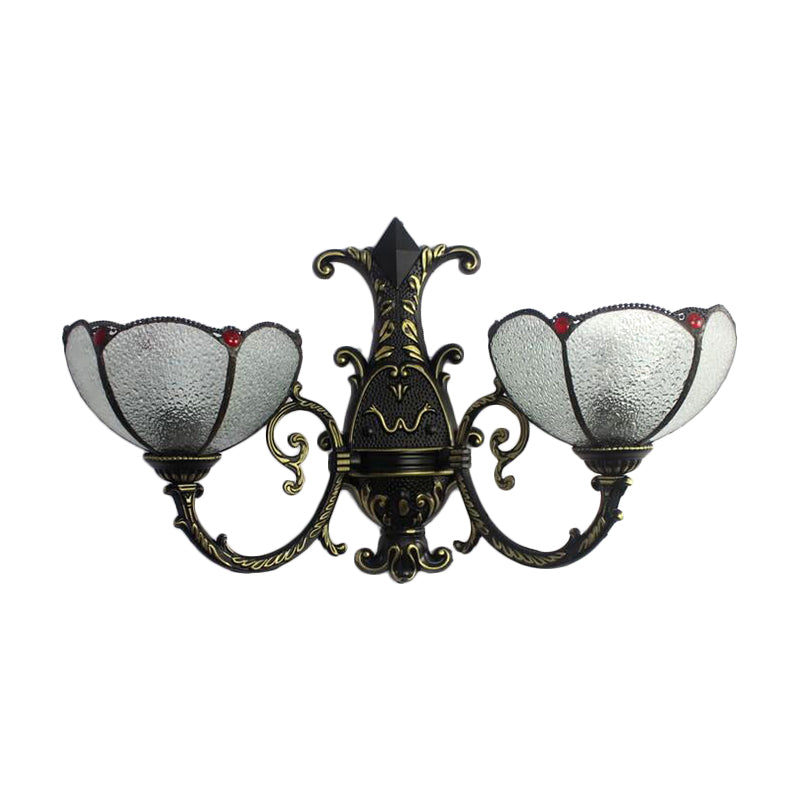 Industrial Style Bowl Wall Lighting Stained Glass 1 Light Wall Mount Fixture in Antique Bronze for Bedroom Clearhalo 'Industrial' 'Middle century wall lights' 'Tiffany wall lights' 'Tiffany' 'Wall Lamps & Sconces' 'Wall Lights' Lighting' 183149