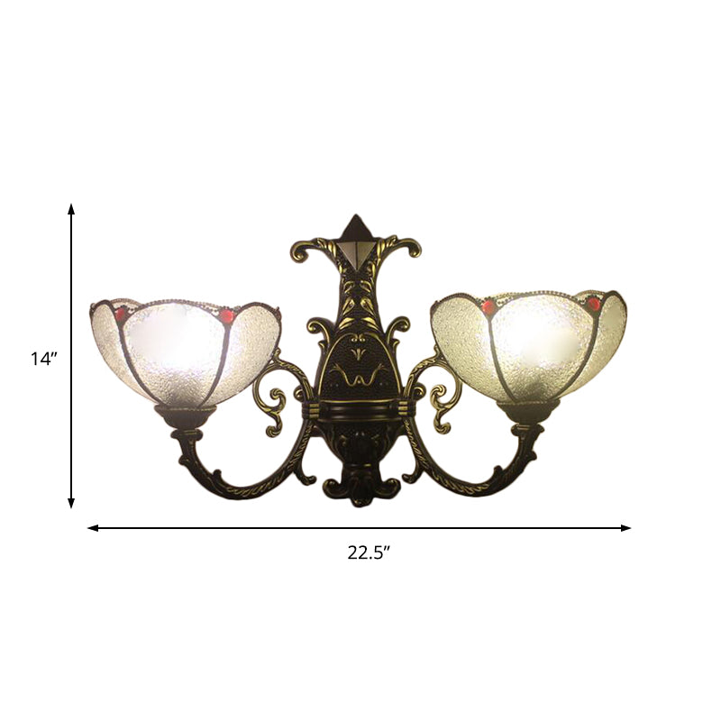 Industrial Style Bowl Wall Lighting Stained Glass 1 Light Wall Mount Fixture in Antique Bronze for Bedroom Clearhalo 'Industrial' 'Middle century wall lights' 'Tiffany wall lights' 'Tiffany' 'Wall Lamps & Sconces' 'Wall Lights' Lighting' 183150