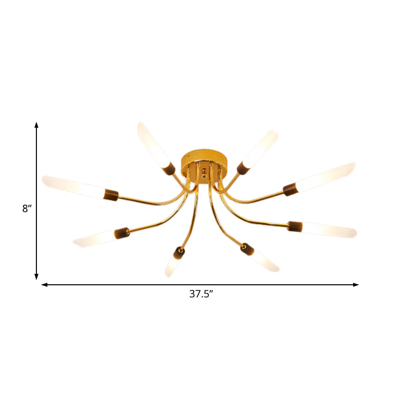 Metal Sputnik Semi Flush Mount Lamp with White Glass Tube Shade Contemporary 6/8 Lights Led Gold Semi Flush Ceiling Fixture Clearhalo 'Ceiling Lights' 'Close To Ceiling Lights' 'Close to ceiling' 'Semi-flushmount' Lighting' 183166